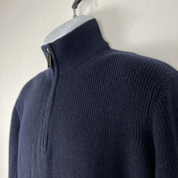 Ted Baker Sweater Men Large Navy Pullover 3/4 Zip Wool Blend Knit Long Sleeve - Picture 8 of 15